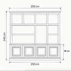 Faltschrank Malediven - 250x40x240H cm - offene Einlegeböden - Push-to-open-Türen - Zierleisten