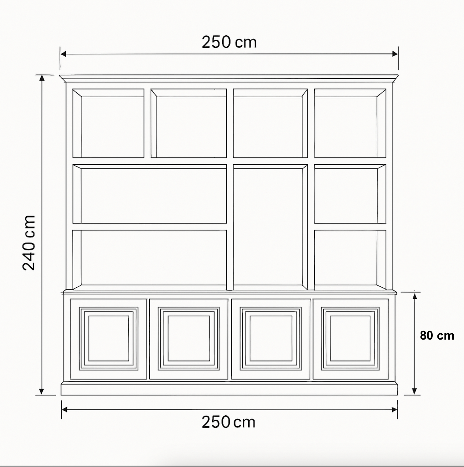 Faltschrank Malediven - 250x40x240H cm - offene Einlegeböden - Push-to-open-Türen - Zierleisten