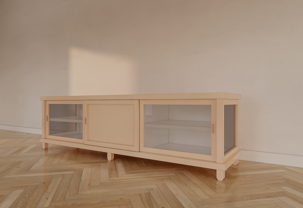 TV-Sideboard Manaus - 200x50x50H cm - 3 Schiebetüren - teilweise Glas - auf Füßen - schlankes Design
