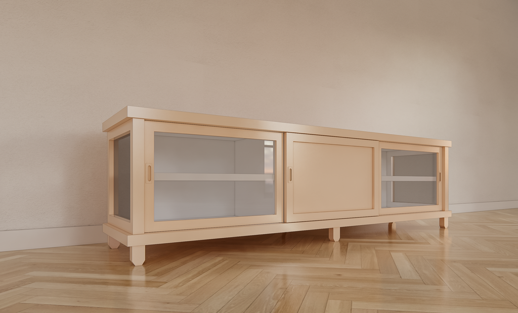 TV-Sideboard Manaus - 200x50x50H cm - 3 Schiebetüren - teilweise Glas - auf Füßen - schlankes Design