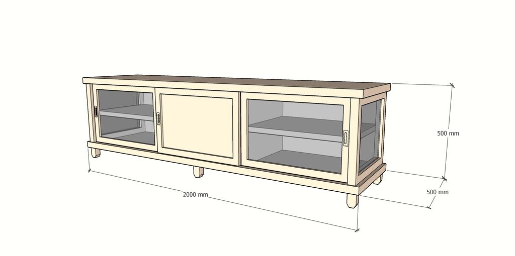 TV-Sideboard Manaus - 200x50x50H cm - 3 Schiebetüren - teilweise Glas - auf Füßen - schlankes Design