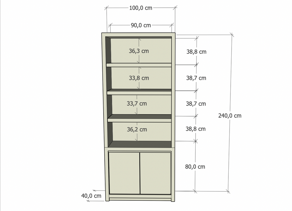 Regal Manhattan 01 - 100x40x240Hcm - schlankes Design - 2 push-to-open Türen - grifflose Türen - 5cm Bodenstärke