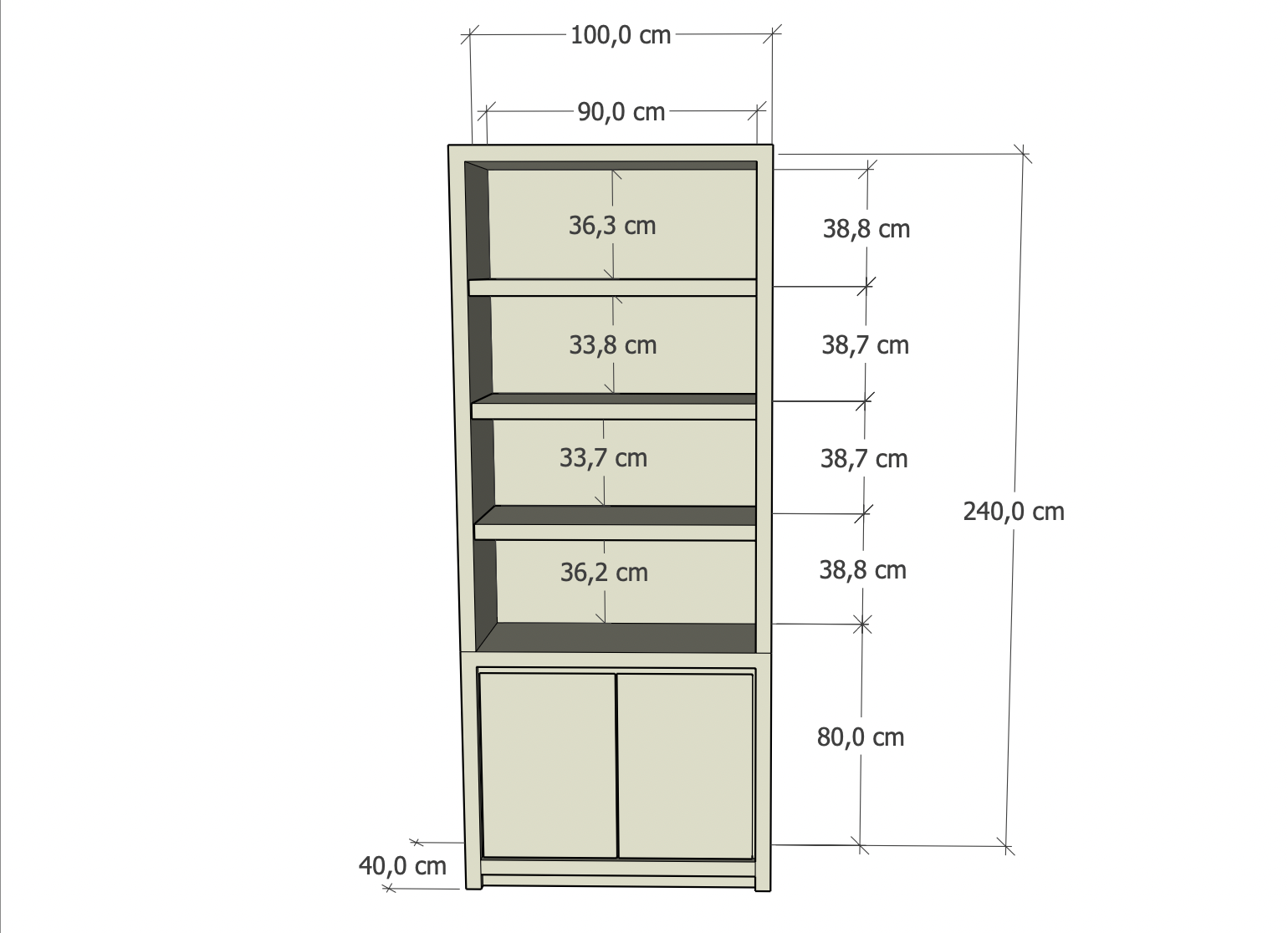 Regal Manhattan 01 - 100x40x240Hcm - schlankes Design - 2 push-to-open Türen - grifflose Türen - 5cm Bodenstärke