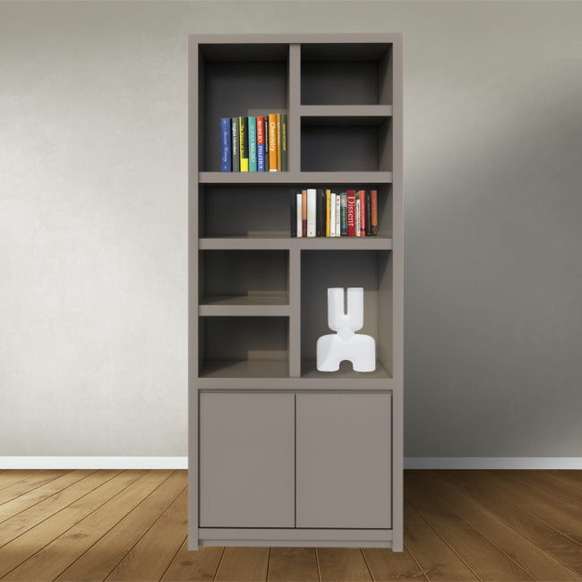 Regal Manhattan 02 - 100x40x240H cm - schlankes Design - 2 grifflose Push-to-open-Türen - offene Einlegeböden - 5cm Bodenstärke