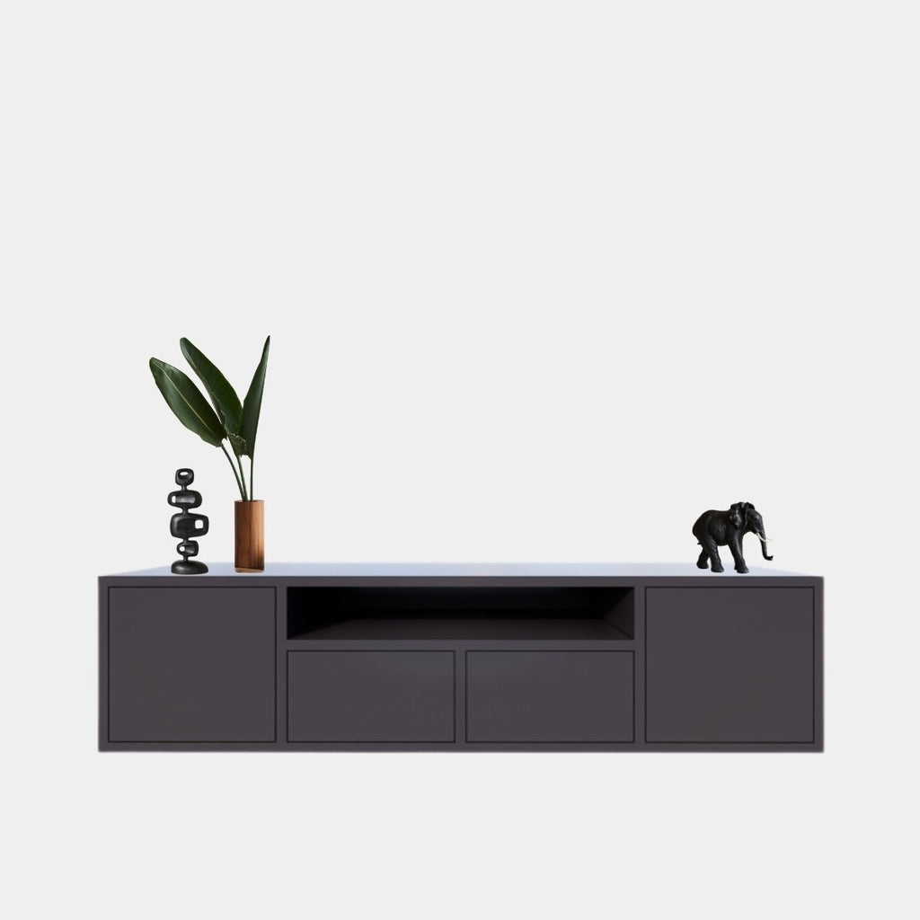 TV-Sideboard Manhattan 09 - 200x40x50H cm - schlankes Design - 4 grifflose Türen - push to open - offenes Fach - mit Kabelloch