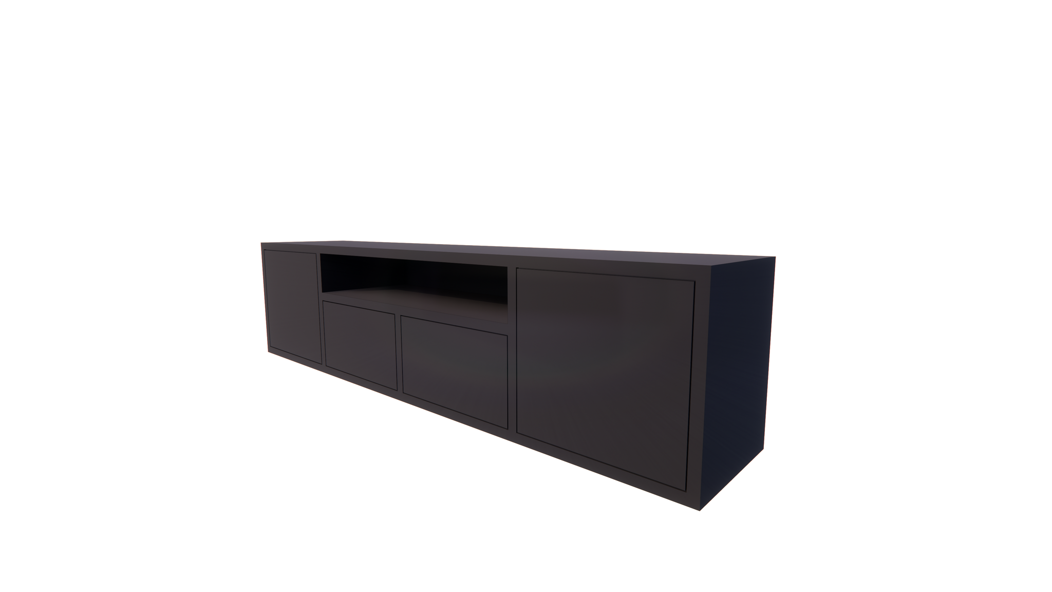 TV-Sideboard Manhattan 09 - 200x40x50H cm - schlankes Design - 4 grifflose Türen - push to open - offenes Fach - mit Kabelloch
