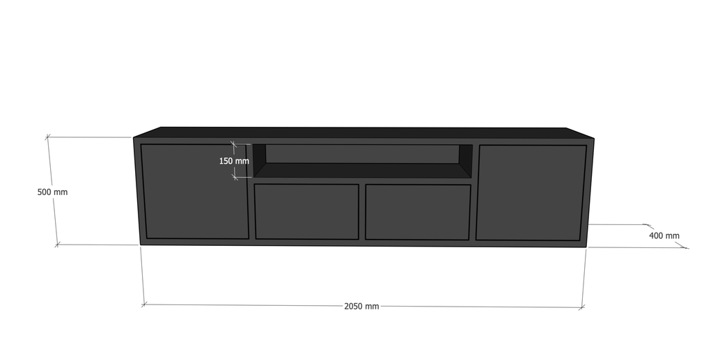 TV-Sideboard Manhattan 09 - 200x40x50H cm - schlankes Design - 4 grifflose Türen - push to open - offenes Fach - mit Kabelloch