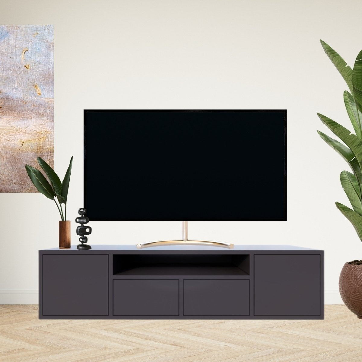 TV-Sideboard Manhattan 09 - 200x40x50H cm - schlankes Design - 4 grifflose Türen - push to open - offenes Fach - mit Kabelloch
