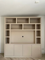 Tv/Vakkenkast Manhattan 12 - 200x40x240H cm - Cinewall - TV-Fach - offene Einlegeböden - schlankes Design - 5cm Einlegebodenstärke - 4 grifflose push to open Türen