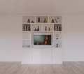 Tv/Vakkenkast Manhattan 12 - 200x40x240H cm - Cinewall - TV-Fach - offene Einlegeböden - schlankes Design - 5cm Einlegebodenstärke - 4 grifflose push to open Türen