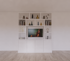 Tv/Vakkenkast Manhattan 12 - 200x40x240H cm - Cinewall - TV-Fach - offene Einlegeböden - schlankes Design - 5cm Einlegebodenstärke - 4 grifflose push to open Türen