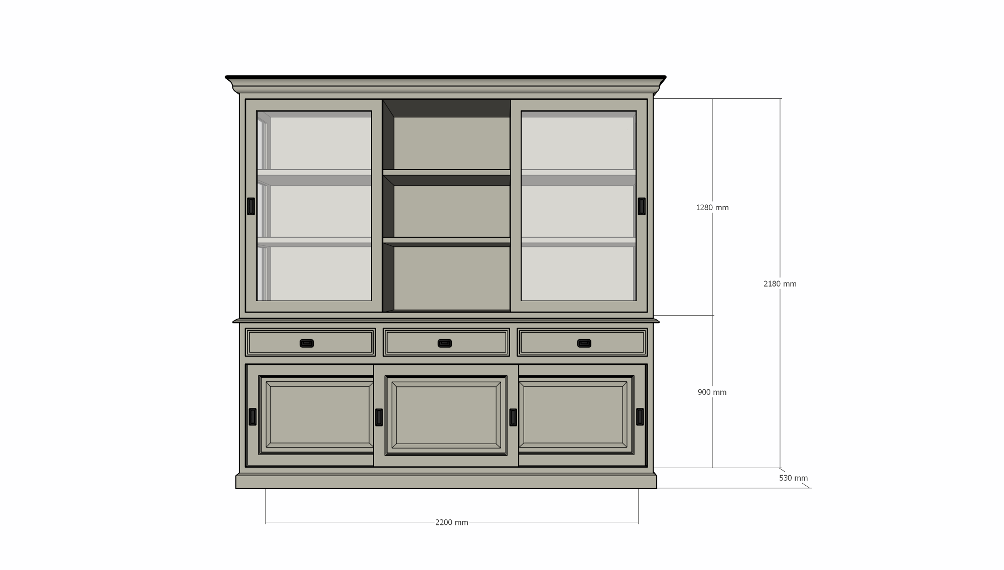 Buffetschrank Manisa - 220x53x218H - Schiebetüren - Soft-Close-Schubladen - Landhausstil