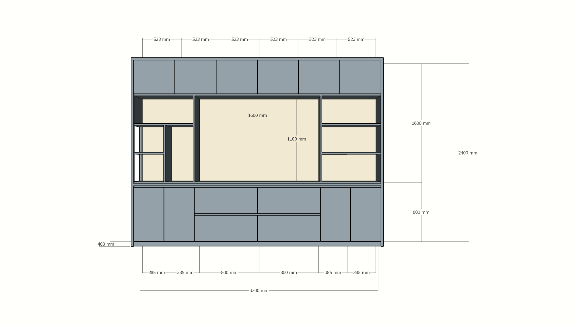 Fächerschrank Maputo - 320x40x240H cm - Eichenpaneele - Push-to-open-Türen - schlichte Ausführung