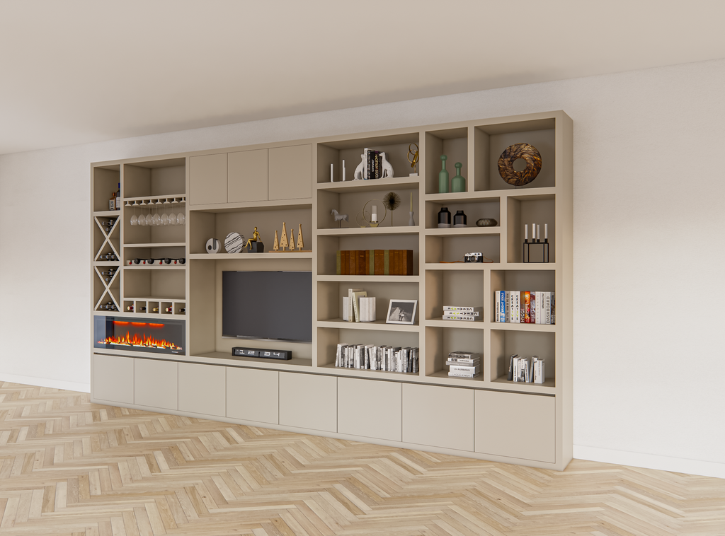 Marle Fachschrank - 490x40x260H - (Preis auf Anfrage) - Kamin - Weinregal - push to open Türen - 5cm Fachbodenstärke