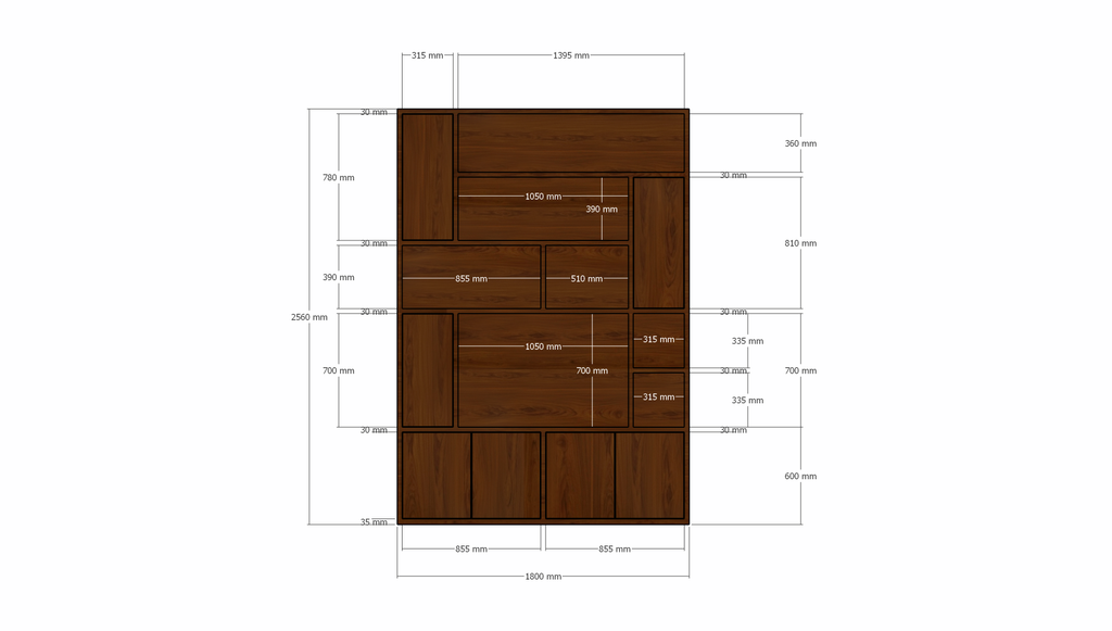 Fächerschrank Marrakesch - 180c40x256H cm - Push-to-Open-Türen - Eiche-Dekor - schlichte Ausführung - offene Fächer