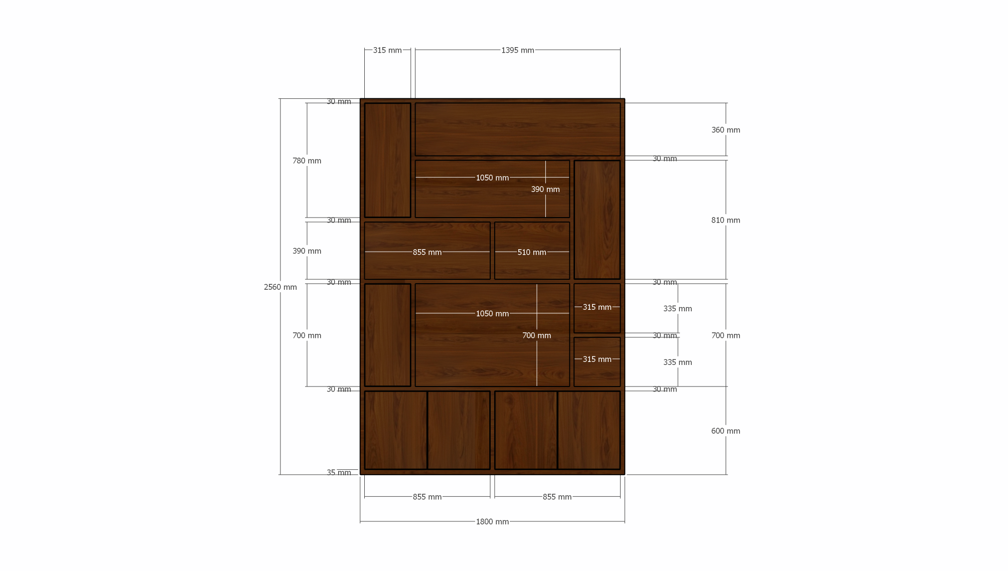 Fächerschrank Marrakesch - 180c40x256H cm - Push-to-Open-Türen - Eiche-Dekor - schlichte Ausführung - offene Fächer