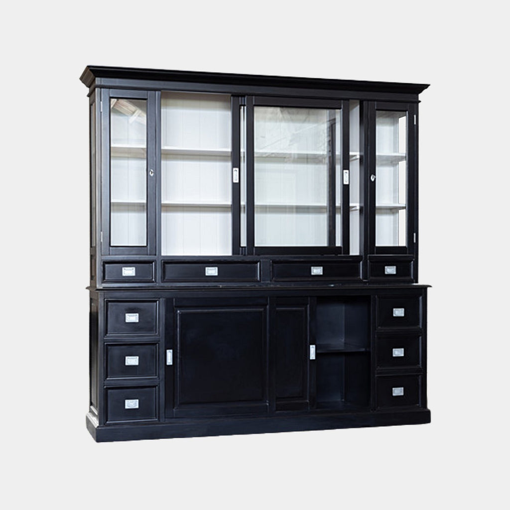 Buffetschrank Marseille - 230x53x220H cm - Seiten aus Glas - mit Schiebetüren - mit Flügeltüren - 10 Schubladen
