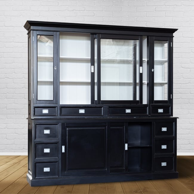 Buffetschrank Marseille - 230x53x220H cm - Seiten aus Glas - mit Schiebetüren - mit Flügeltüren - 10 Schubladen
