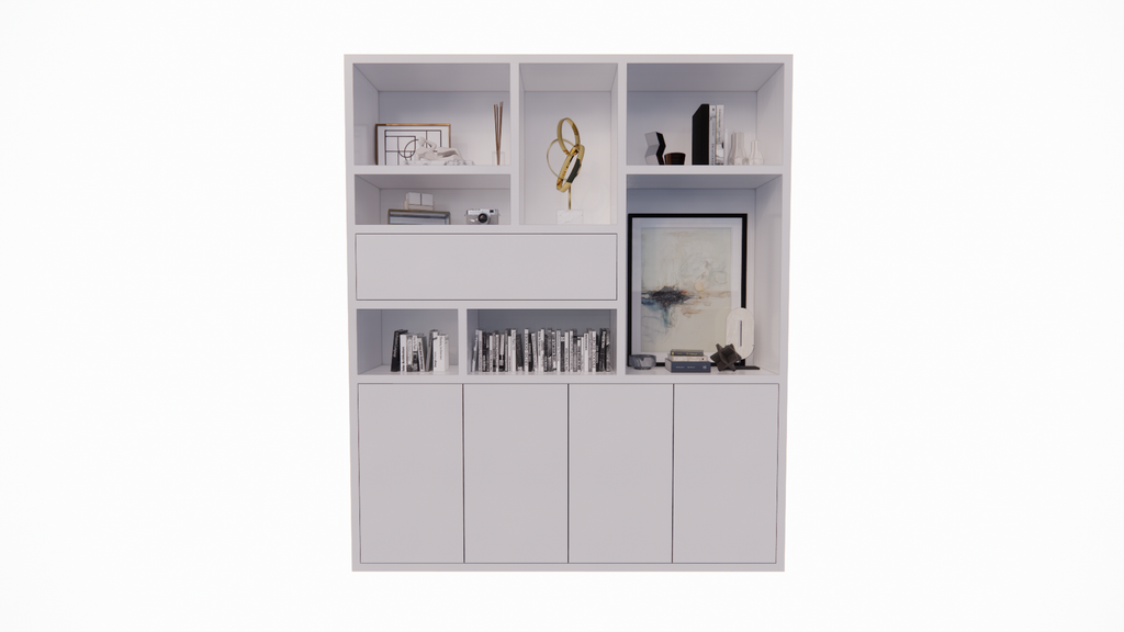 Regal Mastella - 2M - 200x35x235H cm - Klapptür im Oberschrank - offene Regale - schlankes Design - 4 push-to-open Türen - 4cm Fachbodenstärke