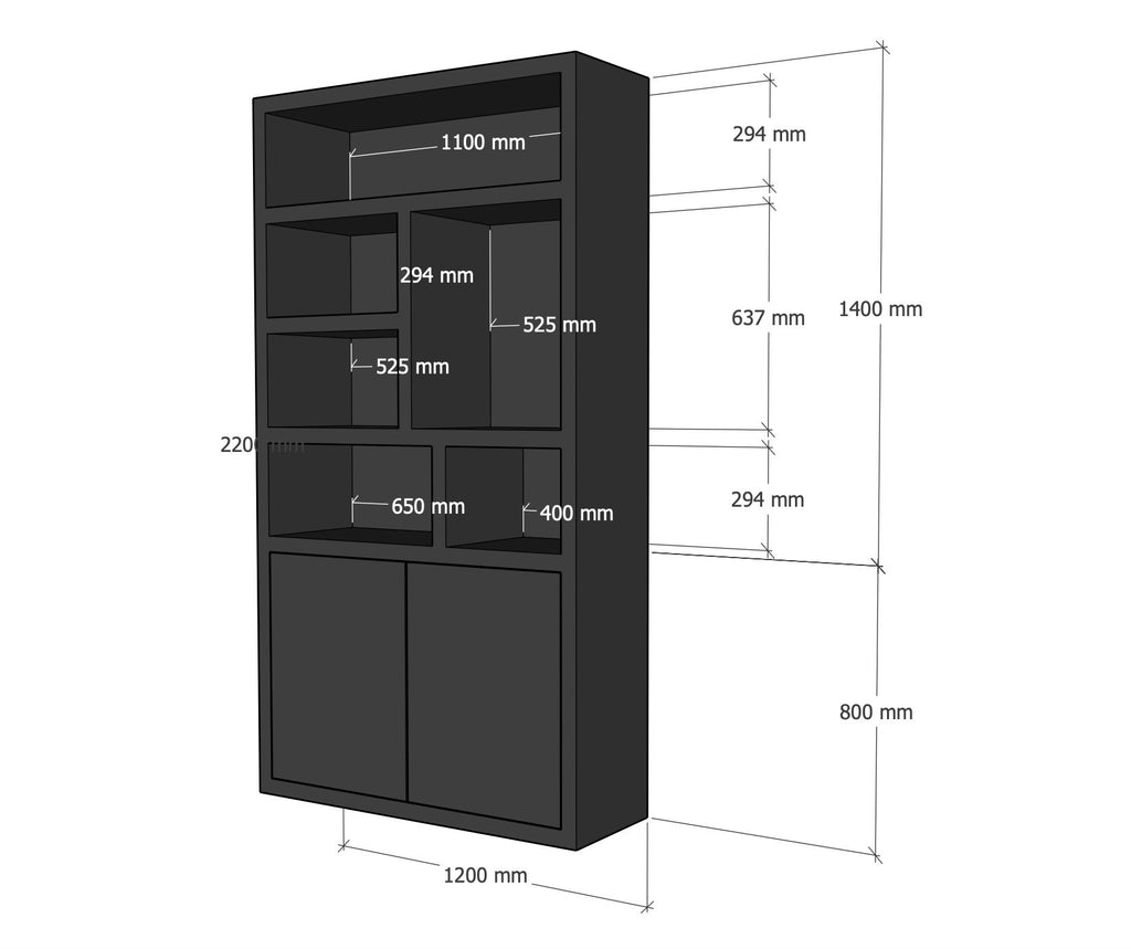 Kleiderschrank Ronda - 120x40x220H cm - 5cm Bodenstärke - offene Einlegeböden - 2 grifflose Push-to-open-Türen - schlichtes Design
