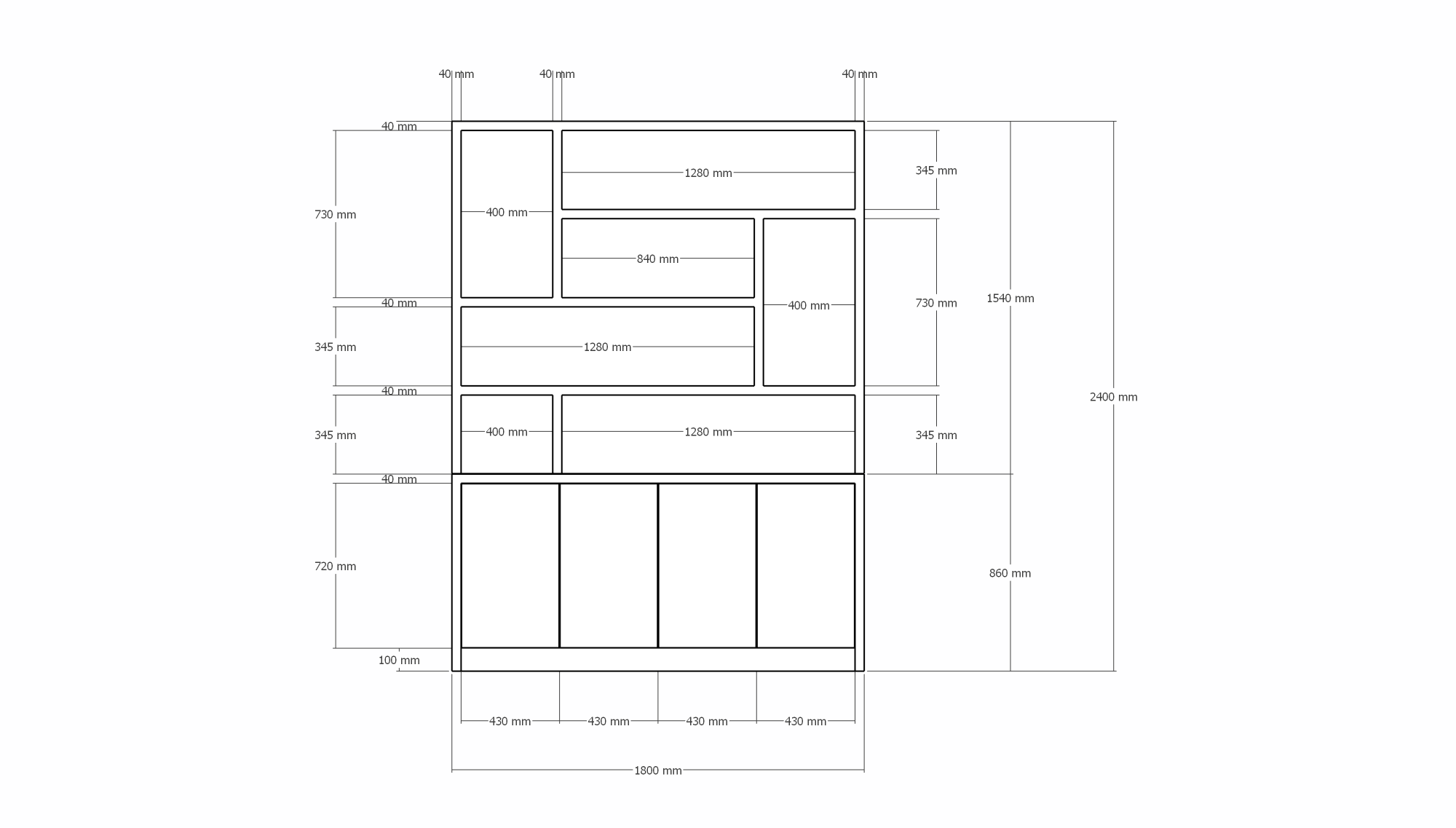 Matera Fächerschrank - 180x30/40x240H cm - teilweise Eiche innen - push-to-open Türen - schlankes Design