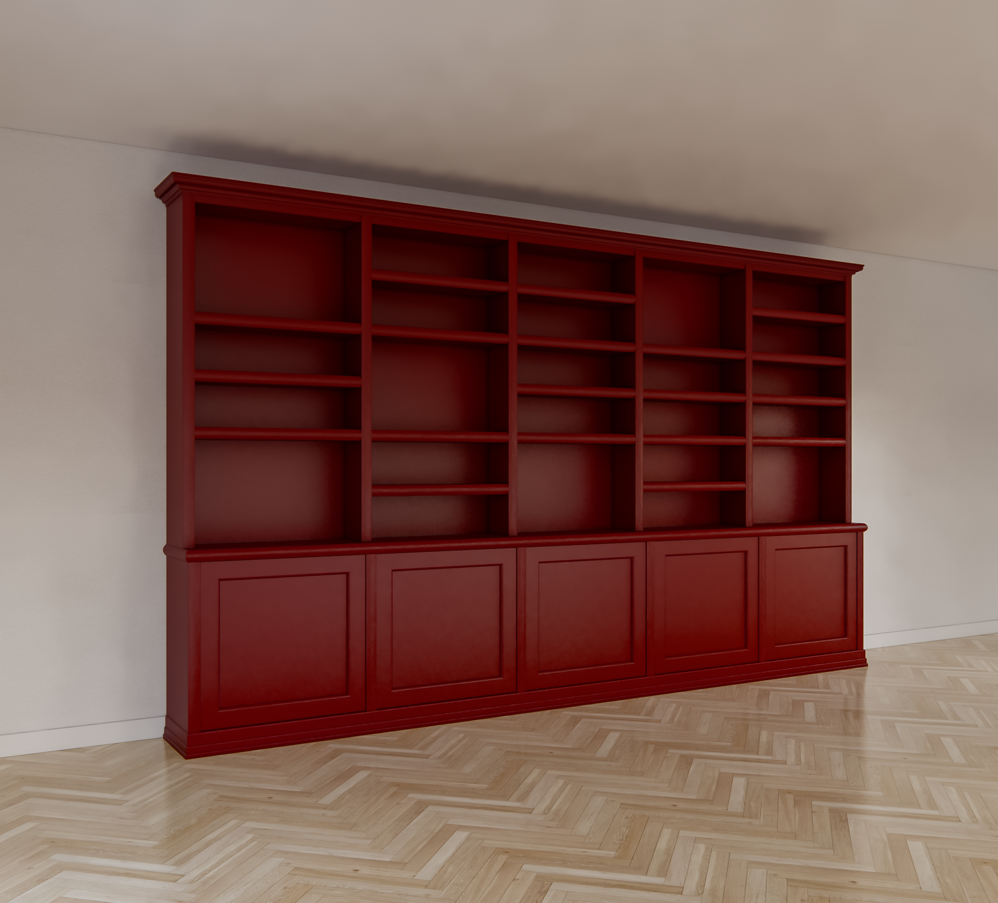 Bücherregal Mayto - 400x40x240H cm - push-to-open Türen - klassisch/gerade