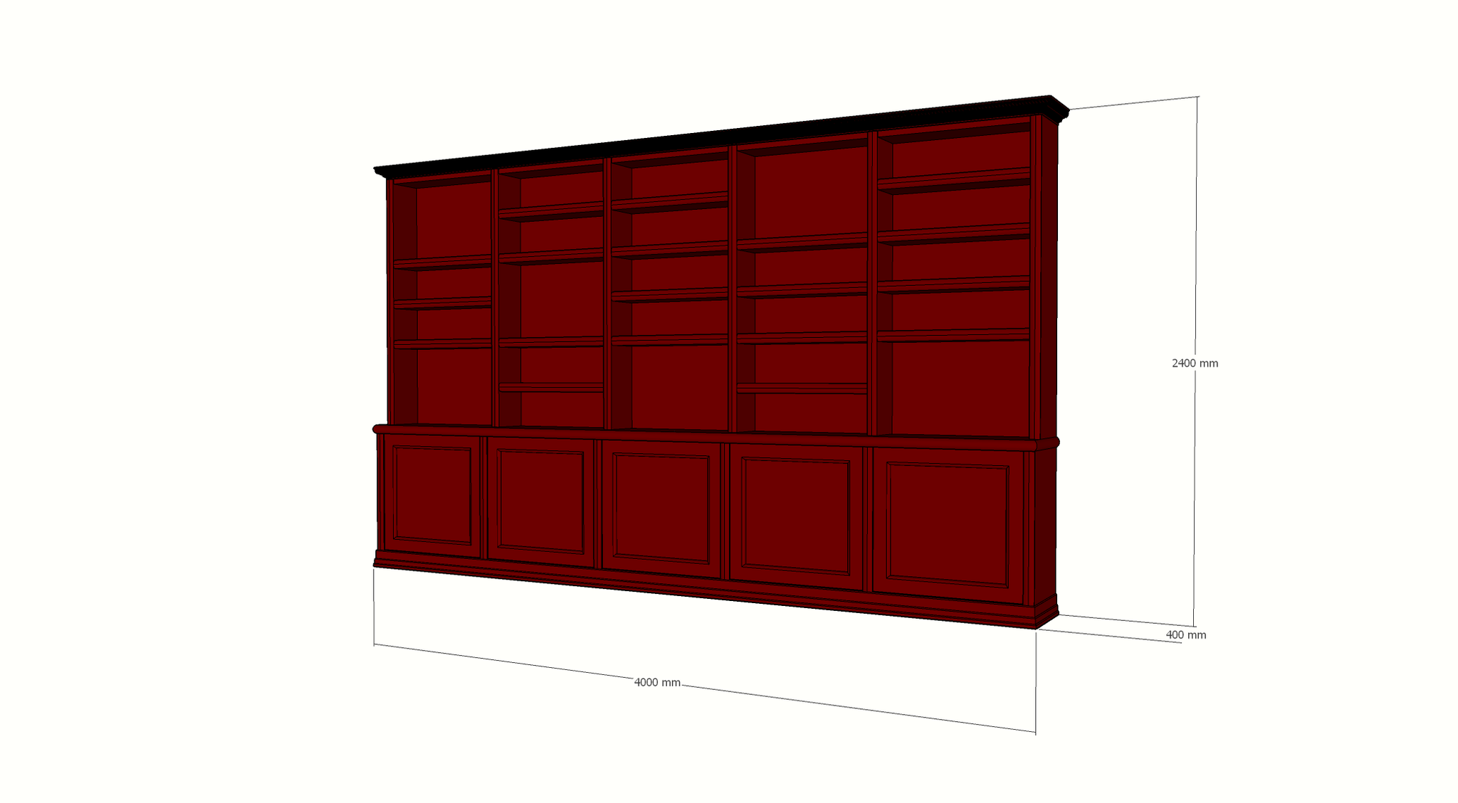 Bücherregal Mayto - 400x40x240H cm - push-to-open Türen - klassisch/gerade