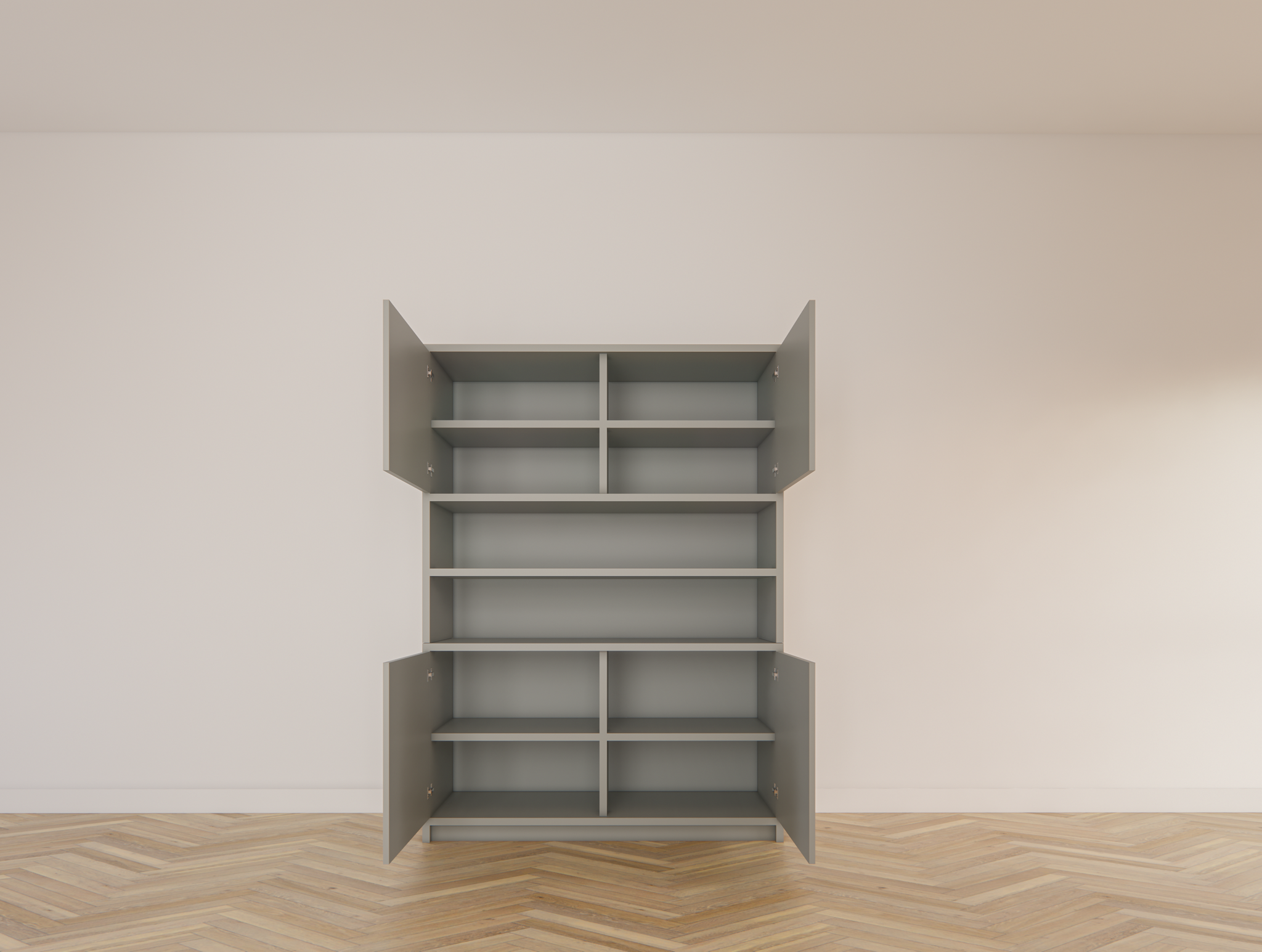 Fächerschrank Mende - 145x55x200H cm - push-to-open Türen - offenes Fach