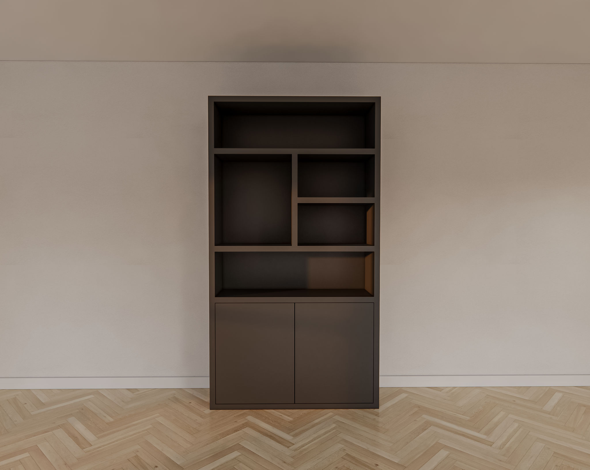 Fächerschrank Mendoza 02 - 120x35x220H cm - 2 push-to-open Türen - 5 offene Fächer