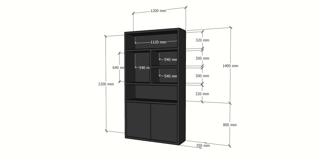 Fächerschrank Mendoza 02 - 120x35x220H cm - 2 push-to-open Türen - 5 offene Fächer