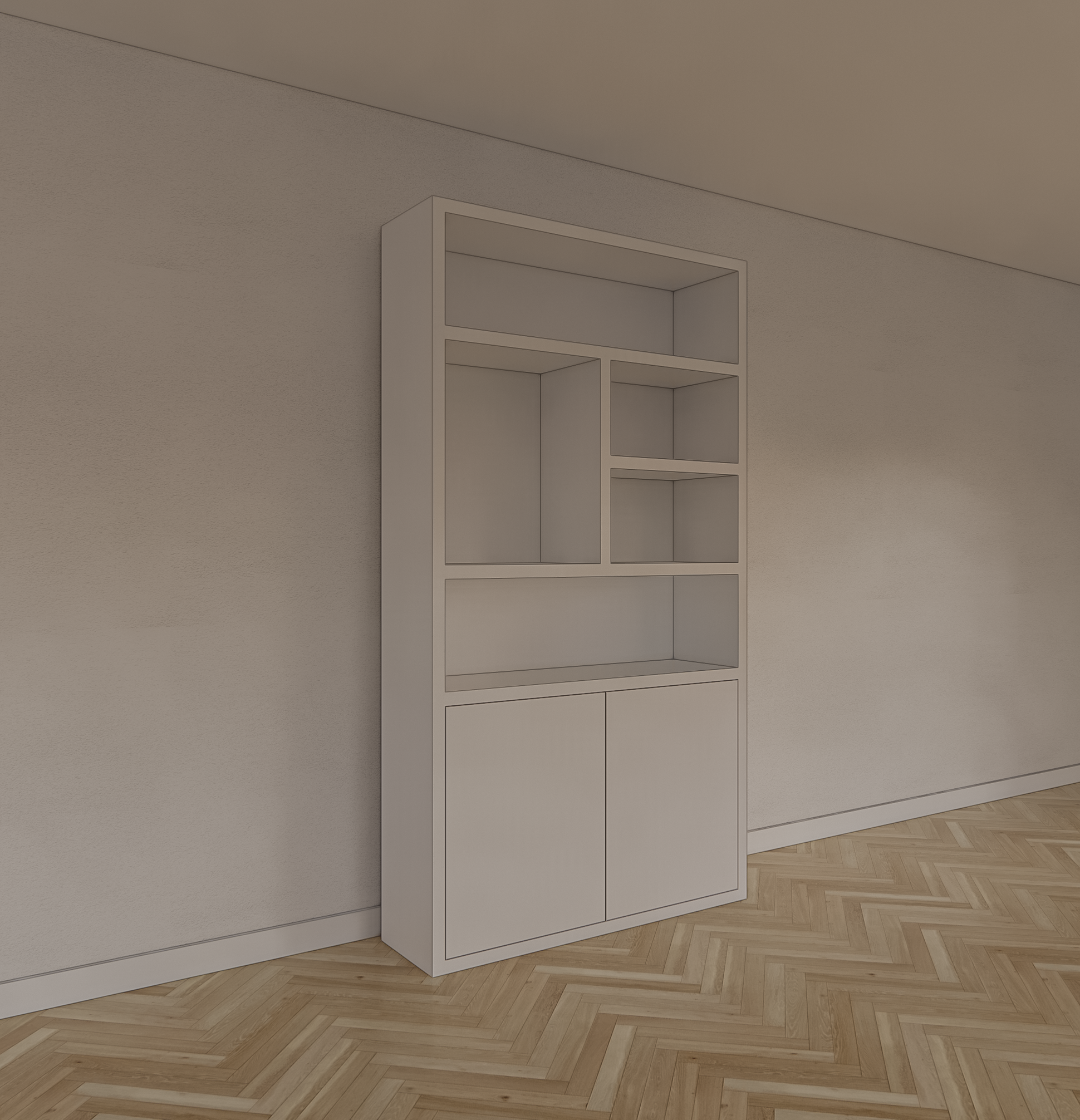 Fächerschrank Mendoza 02 - 120x35x220H cm - 2 push-to-open Türen - 5 offene Fächer