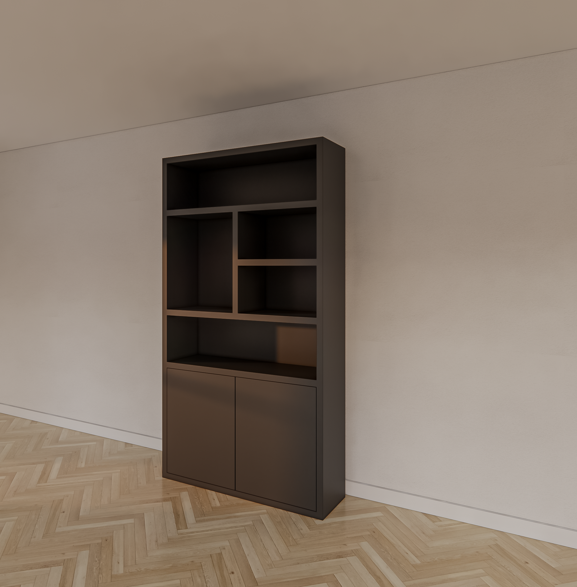 Fächerschrank Mendoza 02 - 120x35x220H cm - 2 push-to-open Türen - 5 offene Fächer