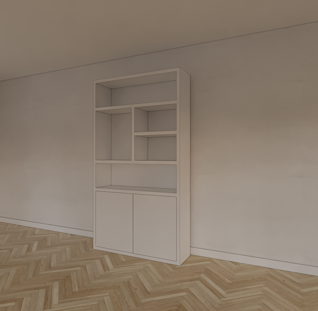 Fächerschrank Mendoza 02 - 120x35x220H cm - 2 push-to-open Türen - 5 offene Fächer