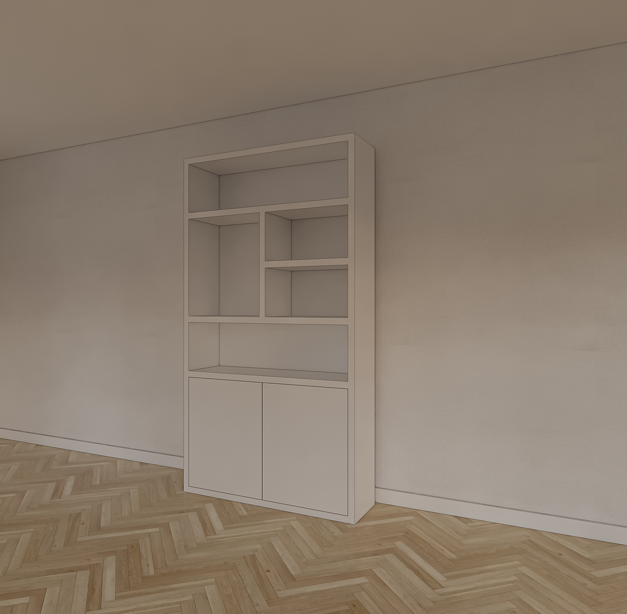 Fächerschrank Mendoza 02 - 120x35x220H cm - 2 push-to-open Türen - 5 offene Fächer