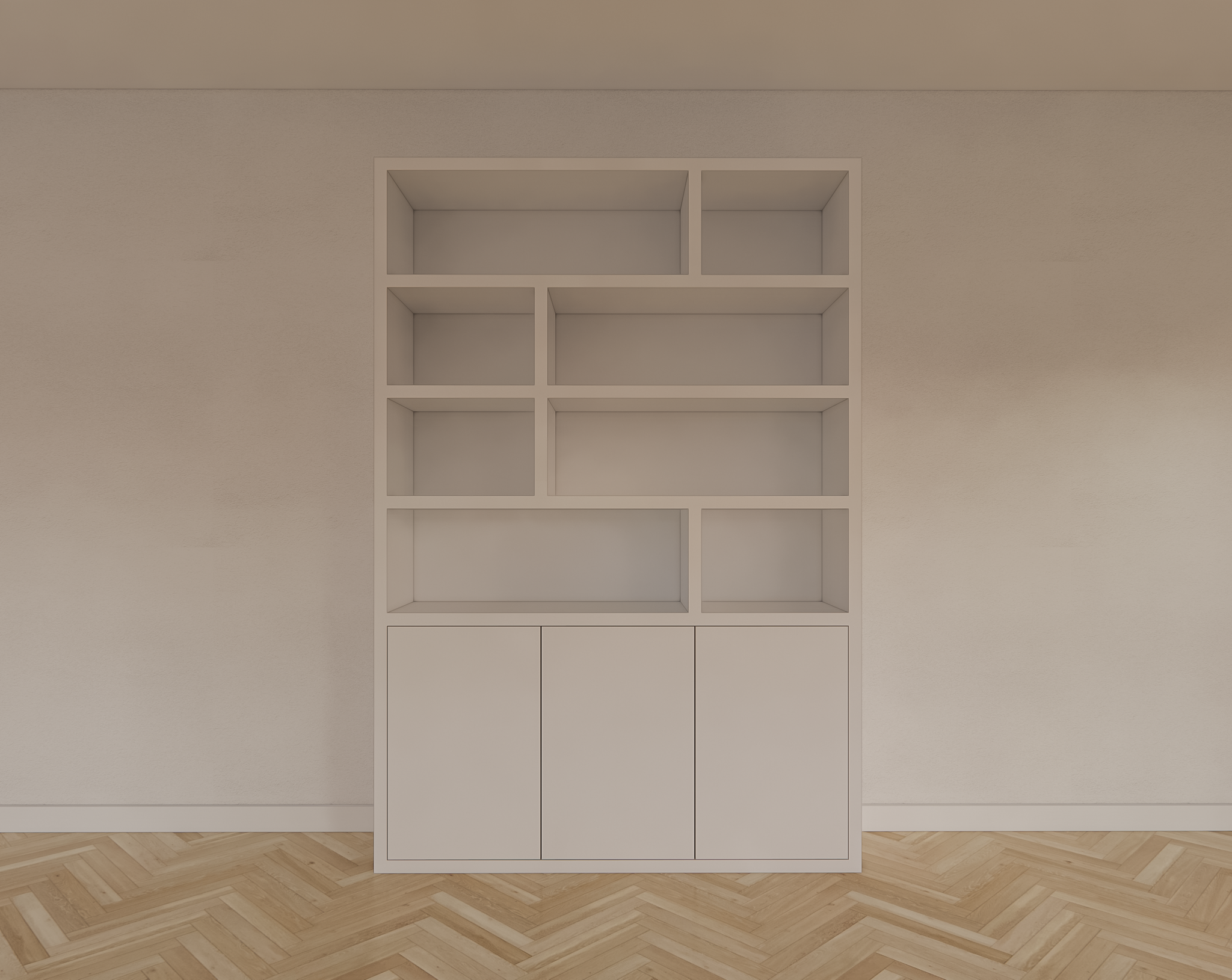 Bücherregal Mendoza 03 - 150x35x220H cm - 3 Türen zum Aufschieben - 8 offene Fächer