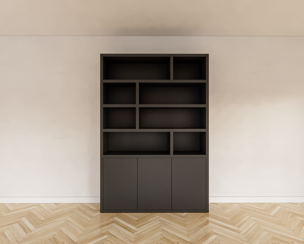 Bücherregal Mendoza 03 - 150x35x220H cm - 3 Türen zum Aufschieben - 8 offene Fächer