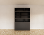 Bücherregal Mendoza 03 - 150x35x220H cm - 3 Türen zum Aufschieben - 8 offene Fächer