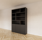 Bücherregal Mendoza 03 - 150x35x220H cm - 3 Türen zum Aufschieben - 8 offene Fächer