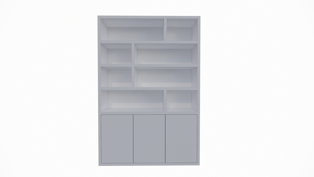 Bücherregal Mendoza 03 - 150x35x220H cm - 3 Türen zum Aufschieben - 8 offene Fächer
