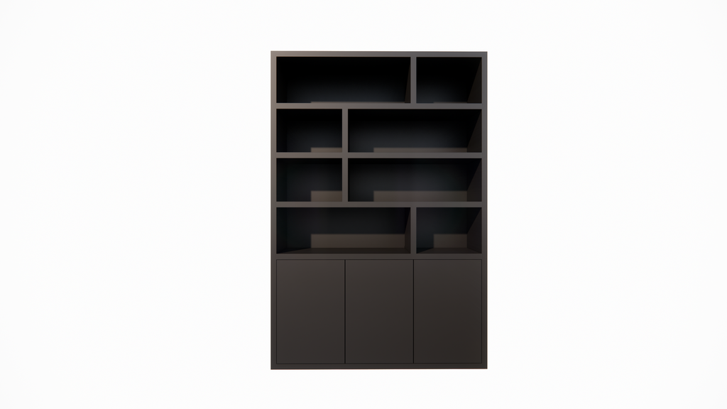 Bücherregal Mendoza 03 - 150x35x220H cm - 3 Türen zum Aufschieben - 8 offene Fächer