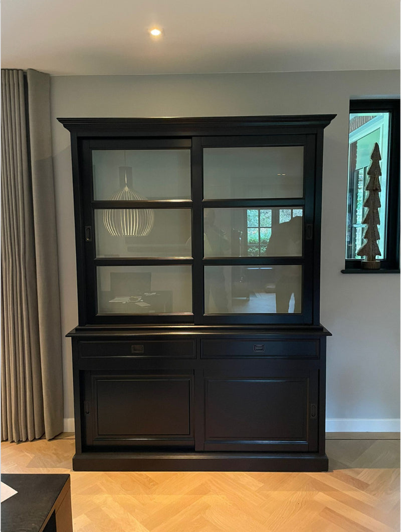 Buffetschrank Miami beach - 160x53x218H cm - 2 Schranktüren - 2 Schubladen - 2 geschlossene Schiebetüren - Glasseiten