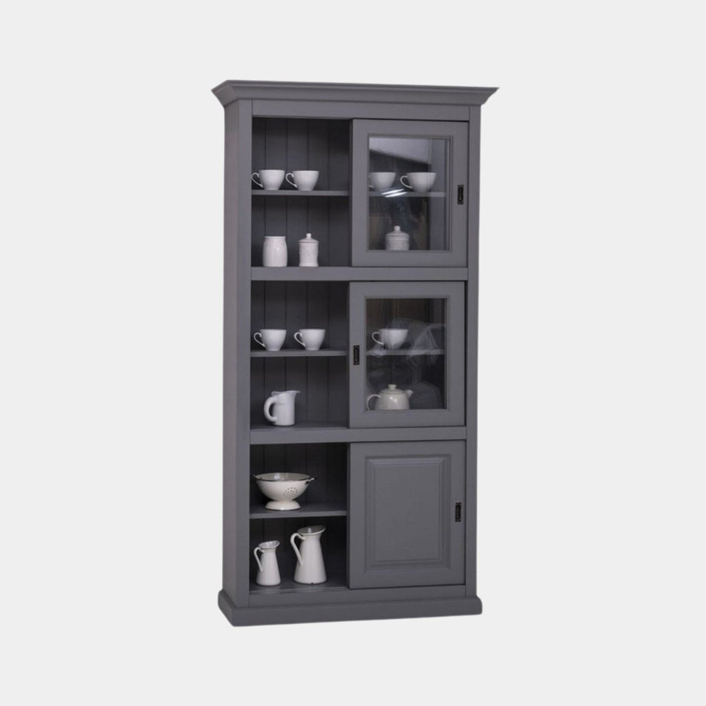Middelburg Vitrine - 110x40x210H - 4 Glasschiebetüren - 2 geschlossene Schiebetüren - rustikaler Dekorrahmen