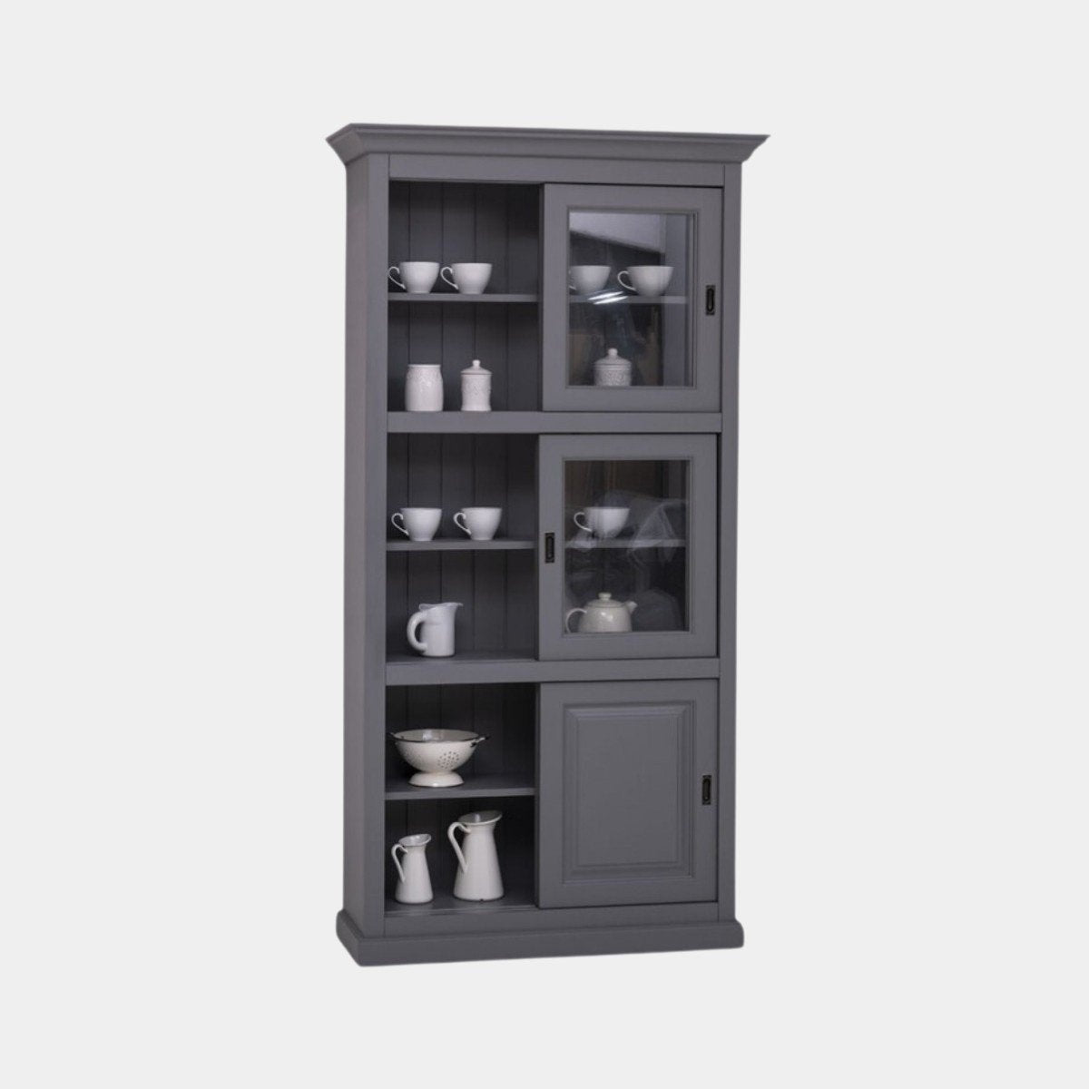 Middelburg Vitrine - 110x40x210H - 4 Glasschiebetüren - 2 geschlossene Schiebetüren - rustikaler Dekorrahmen