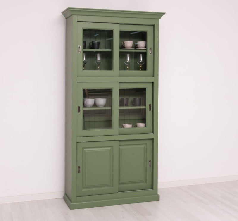 Middelburg Vitrine - 110x40x210H - 4 Glasschiebetüren - 2 geschlossene Schiebetüren - rustikaler Dekorrahmen