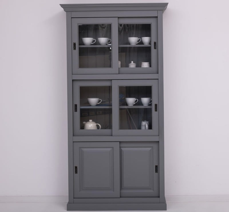 Middelburg Vitrine - 110x40x210H - 4 Glasschiebetüren - 2 geschlossene Schiebetüren - rustikaler Dekorrahmen