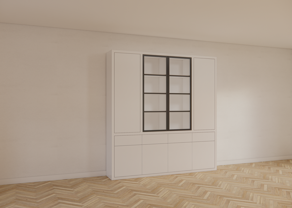 Milazzo Vitrine - 240x40x250H cm - push to open Türen - Glastüren aus Stahl - glatte Oberfläche