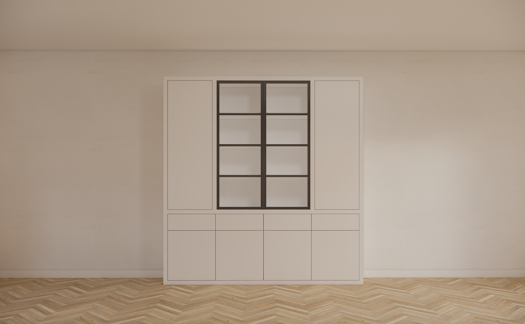 Milazzo Vitrine - 240x40x250H cm - push to open Türen - Glastüren aus Stahl - glatte Oberfläche