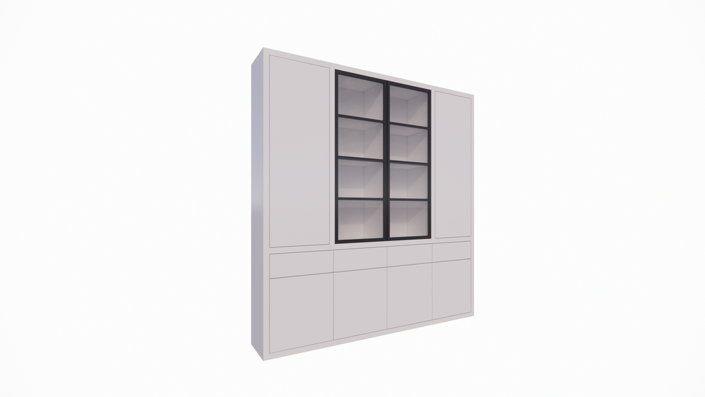 Milazzo Vitrine - 240x40x250H cm - push to open Türen - Glastüren aus Stahl - glatte Oberfläche