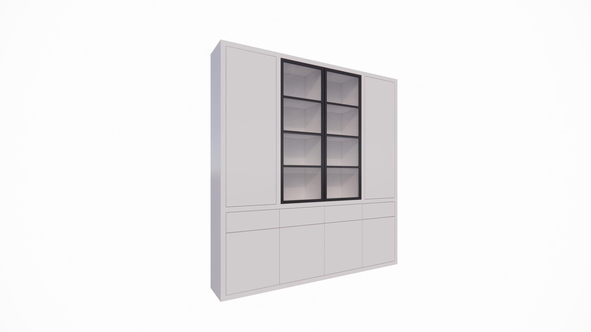 Milazzo Vitrine - 240x40x250H cm - push to open Türen - Glastüren aus Stahl - glatte Oberfläche