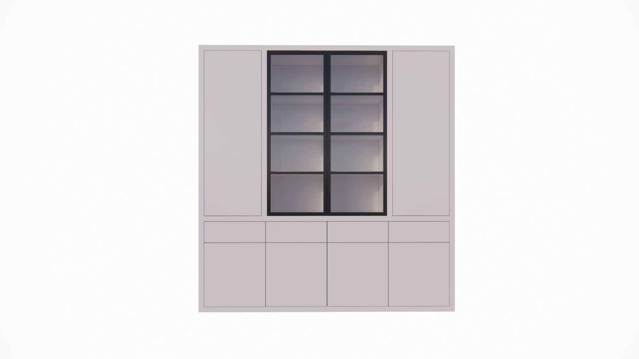 Milazzo Vitrine - 240x40x250H cm - push to open Türen - Glastüren aus Stahl - glatte Oberfläche